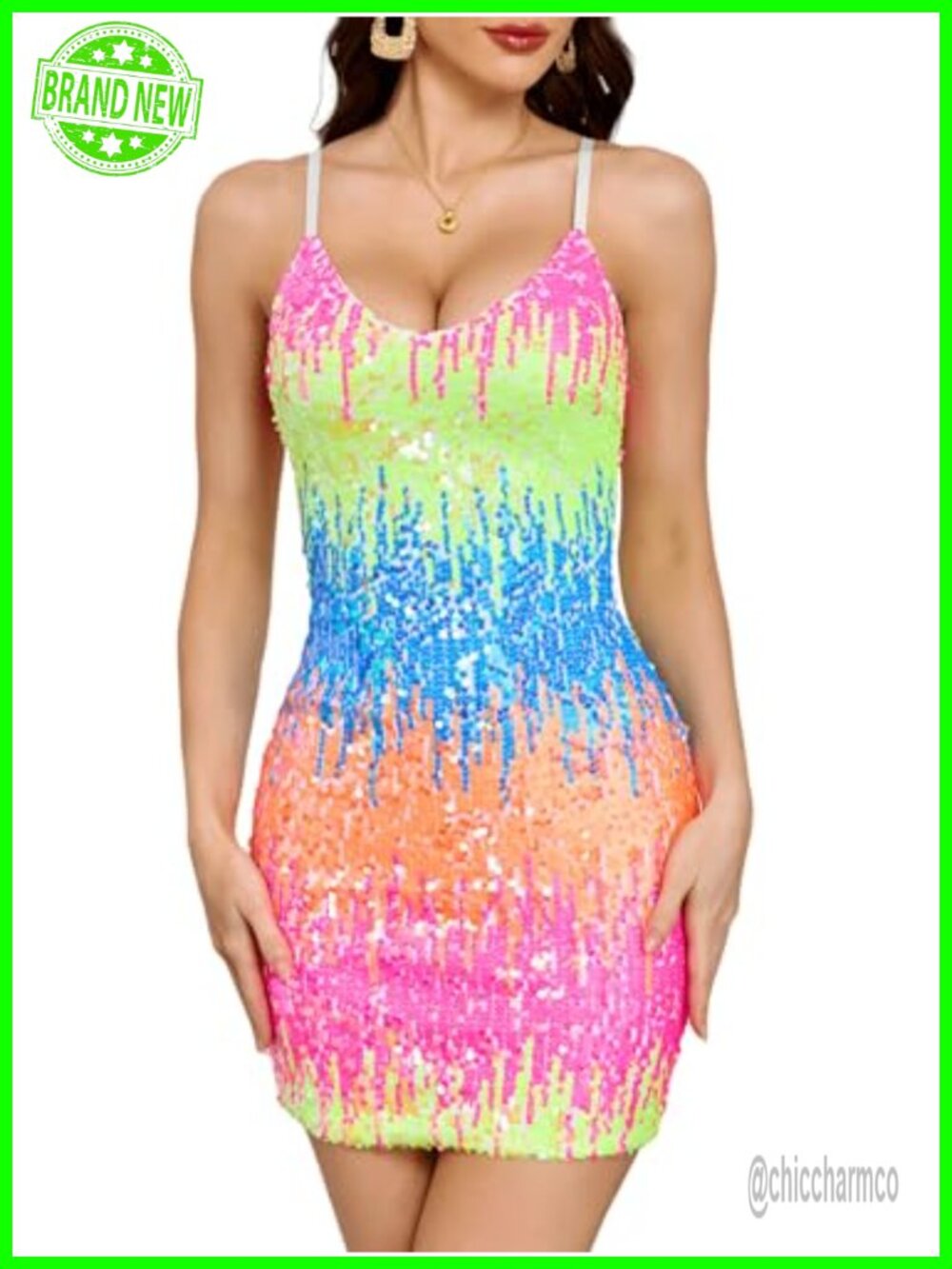 Sequin Glitter Bodycon Dress Adjustable Spaghetti Straps